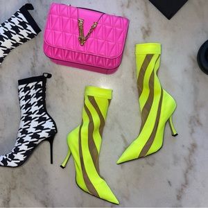 Jimmy Choo x Mugler Spiral Sock Ankle Boot in Neon Yellow & Nude